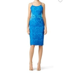 Monique Lhuillier Blue Lace Cocktail Dress